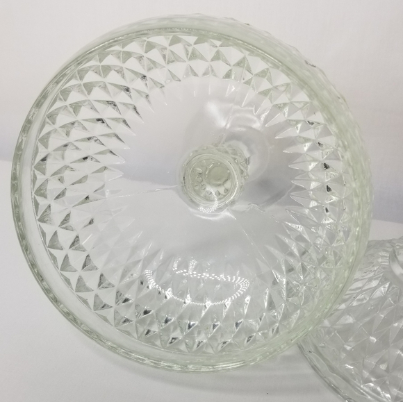 Vintage Indiana Glass Clear Glass Diamond Point Pedestal Compote Candy Dish Lid - Picture 4 of 11